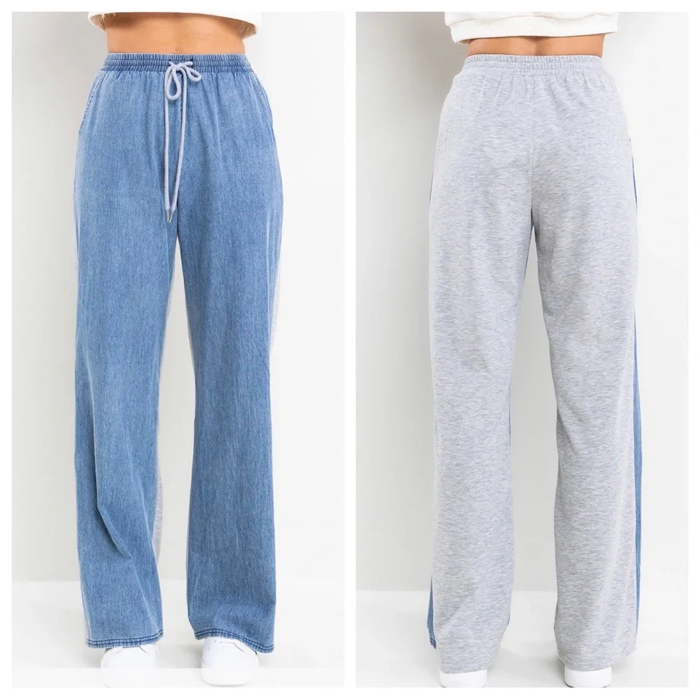 42 Contrast Denim Straight Long Leg Pants - Picture 4 of 5